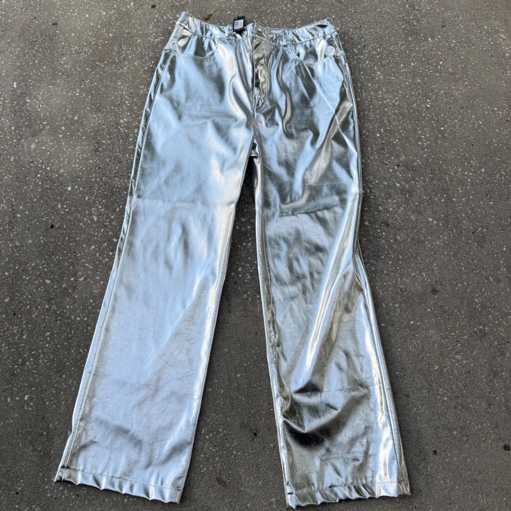 Concert Party Metallic Straight Leg Festival Pants Women's 12 Silver